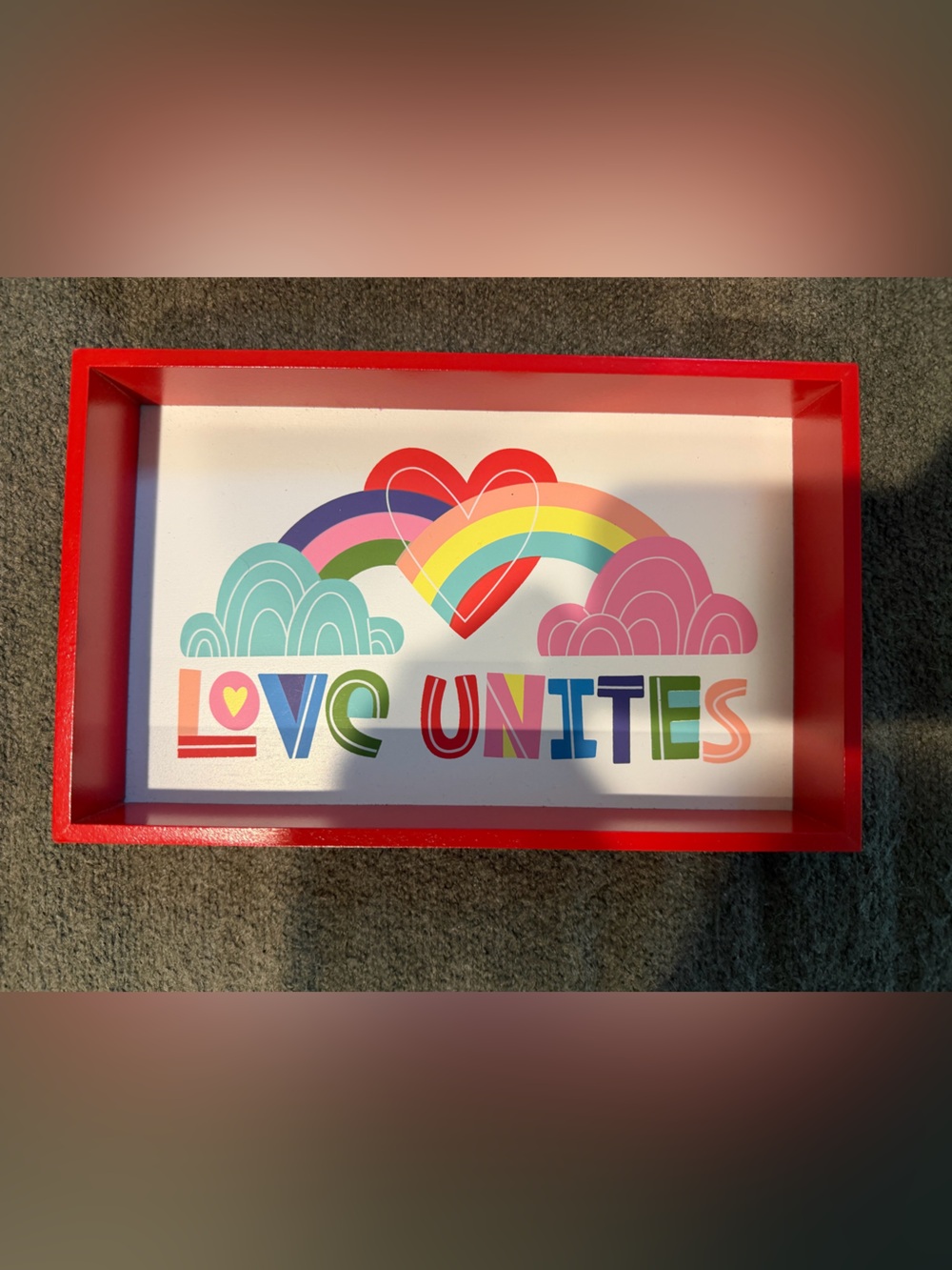 TWO Love Unites Rainbow Heart Art or Tray